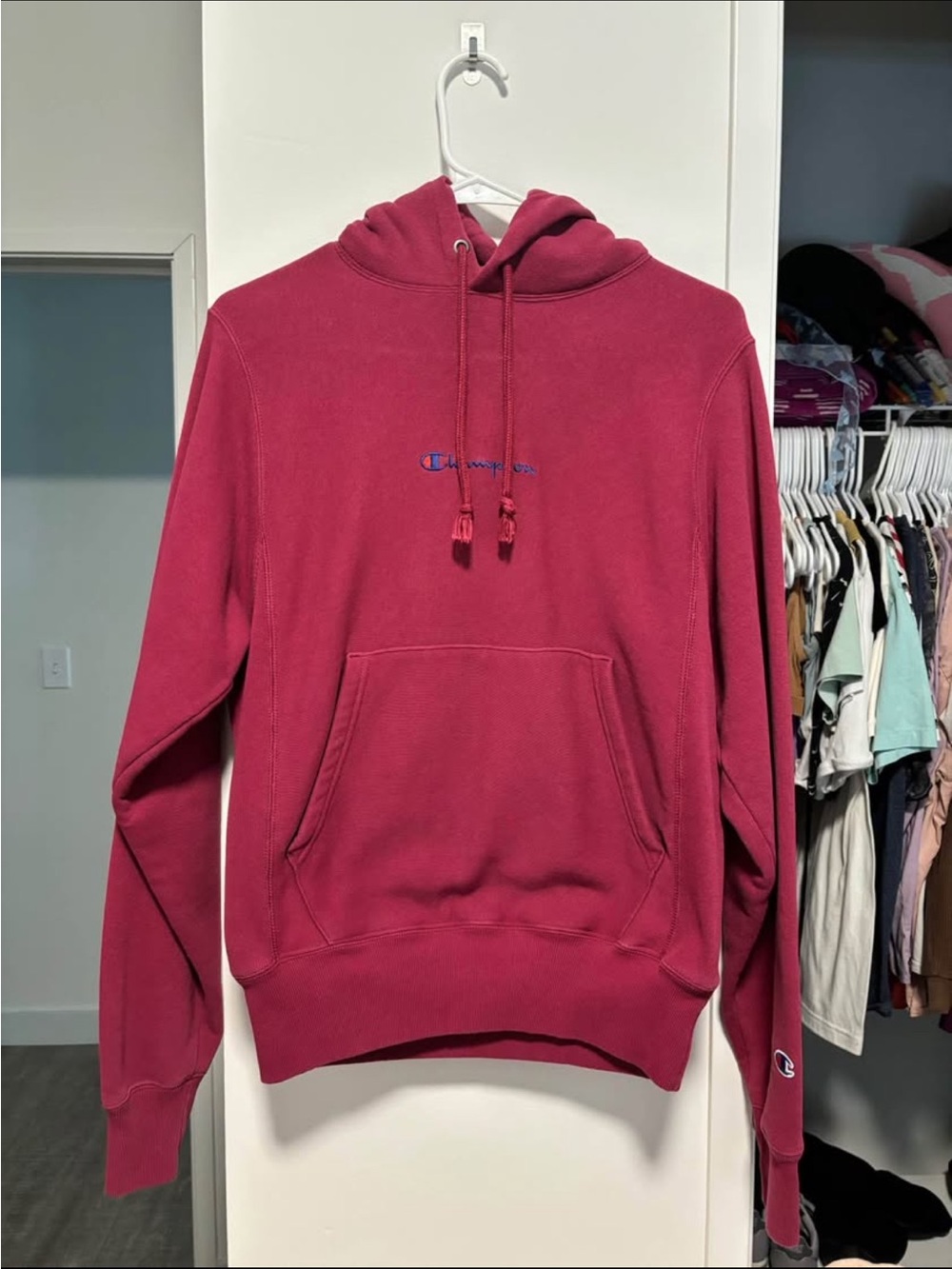 Champion Men's Crewneck Hoodie in Deep Berry